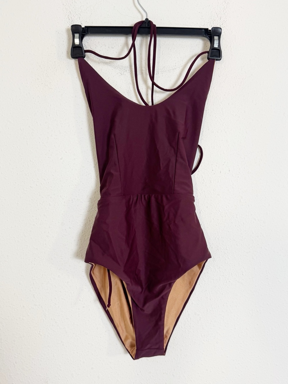 SIE swim maroon lace up back one piece swimsuit
